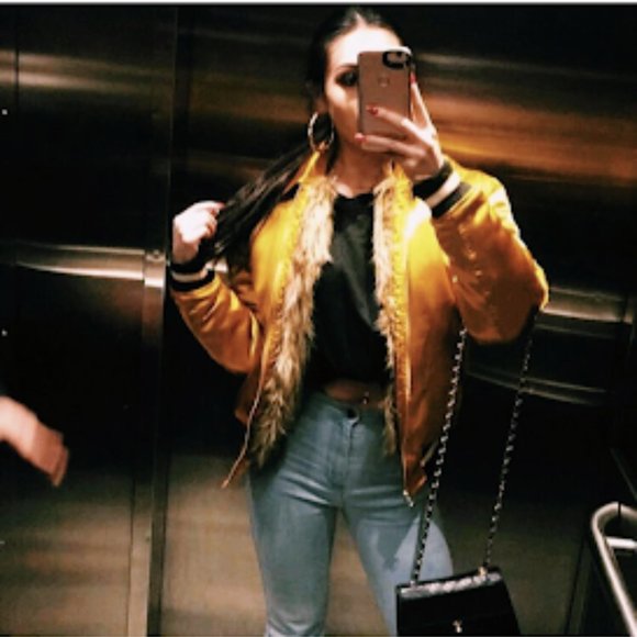 Urban Outfitters Gold Fur Varsity Jacket - Picture 1 of 5